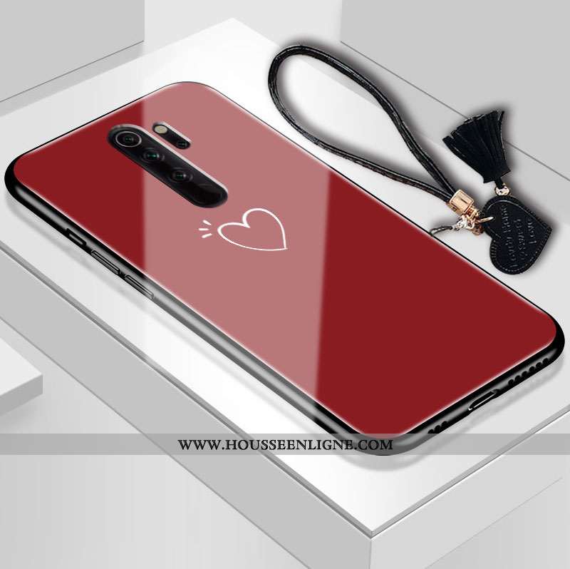 Coque Xiaomi Redmi Note 8 Pro Verre Fluide Doux Miroir Amour Rouge Téléphone Portable Noir