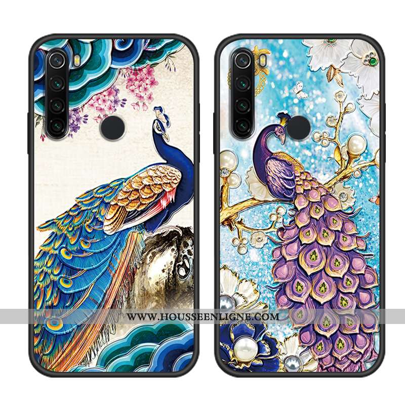 Coque Xiaomi Redmi Note 8t Fluide Doux Silicone Étui Paon Net Rouge Ethnique Style Chinois Bleu