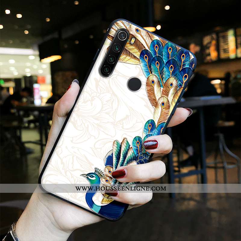 Coque Xiaomi Redmi Note 8t Fluide Doux Silicone Étui Paon Net Rouge Ethnique Style Chinois Bleu