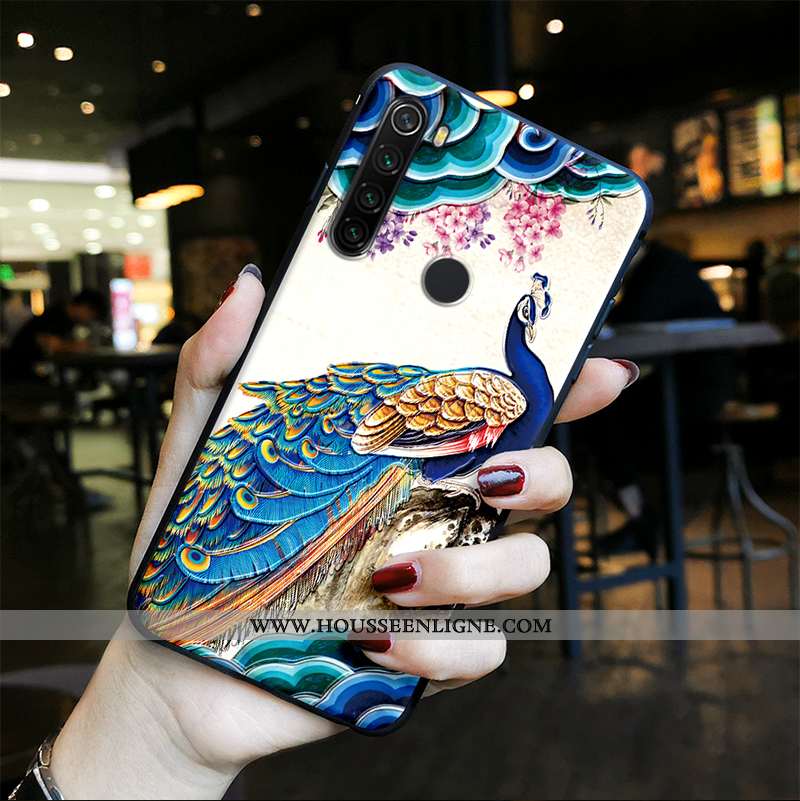Coque Xiaomi Redmi Note 8t Fluide Doux Silicone Étui Paon Net Rouge Ethnique Style Chinois Bleu
