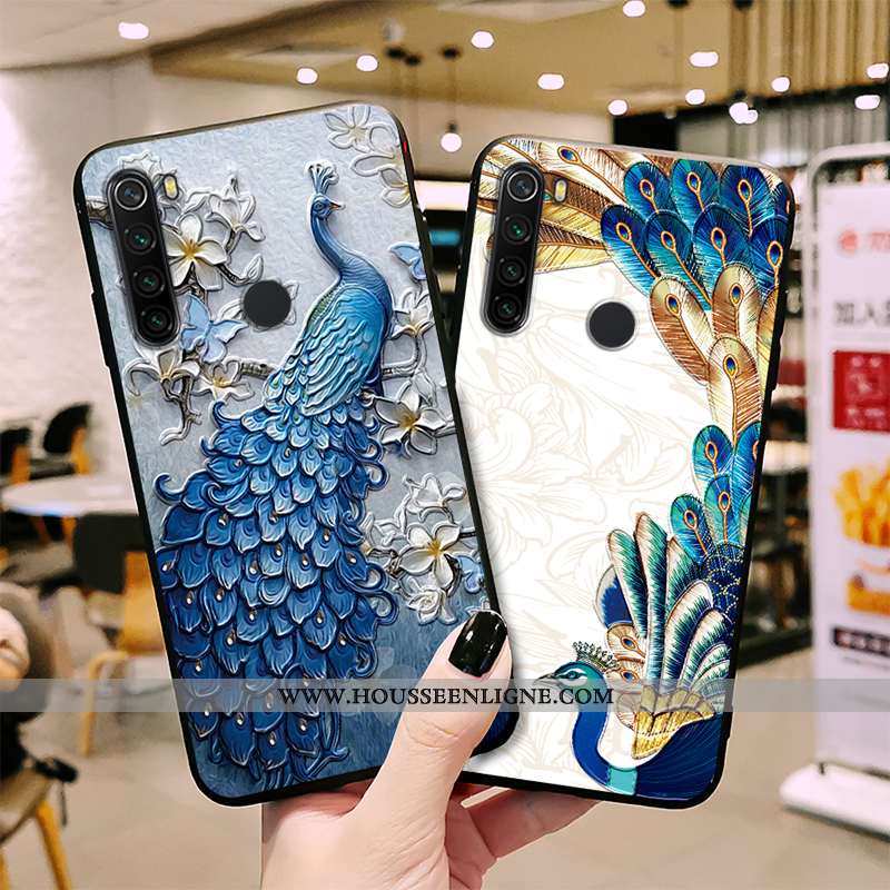 Coque Xiaomi Redmi Note 8t Fluide Doux Silicone Étui Paon Net Rouge Ethnique Style Chinois Bleu