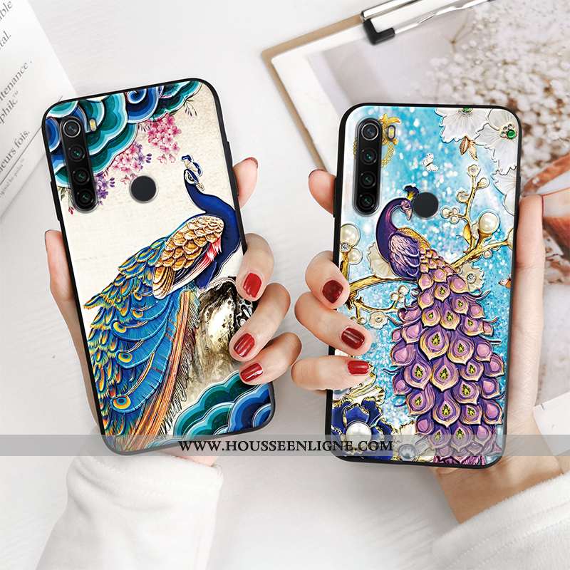 Coque Xiaomi Redmi Note 8t Fluide Doux Silicone Étui Paon Net Rouge Ethnique Style Chinois Bleu