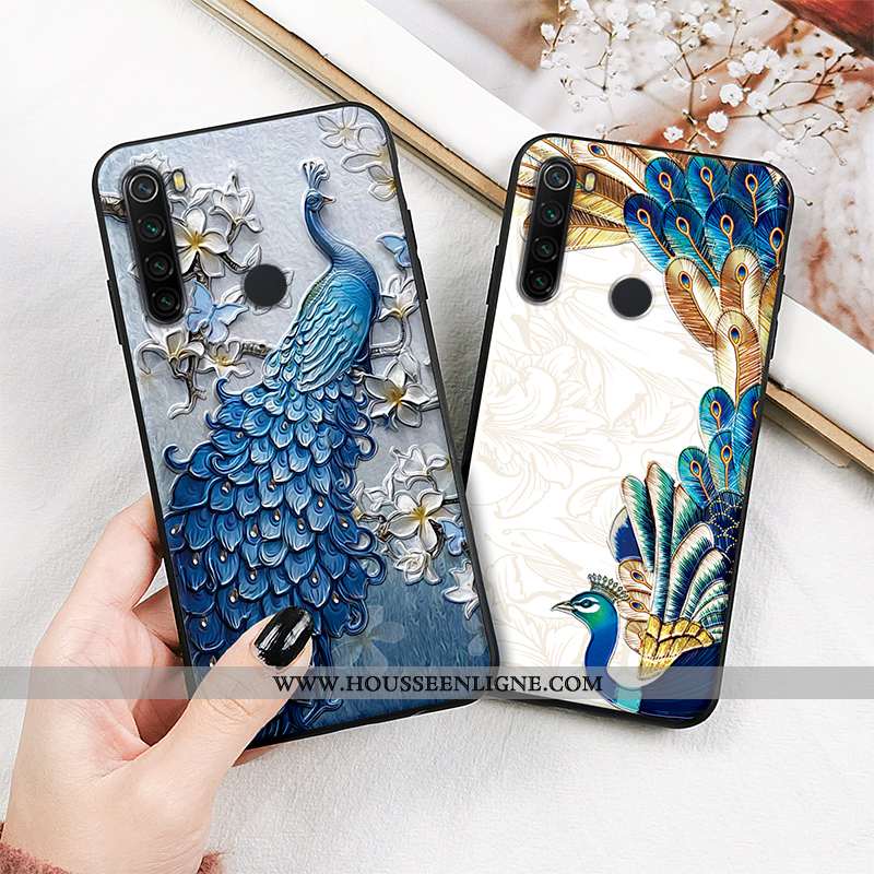 Coque Xiaomi Redmi Note 8t Fluide Doux Silicone Étui Paon Net Rouge Ethnique Style Chinois Bleu