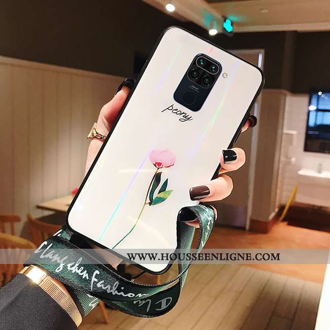Coque Xiaomi Redmi Note 9 Créatif Gaufrage Net Rouge Tout Compris Verre Ornements Suspendus Téléphon