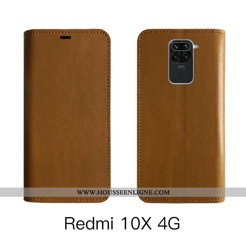 Coque Xiaomi Redmi Note 9 Cuir Véritable Cuir Téléphone Portable Tout Compris Étui Bovins Marron