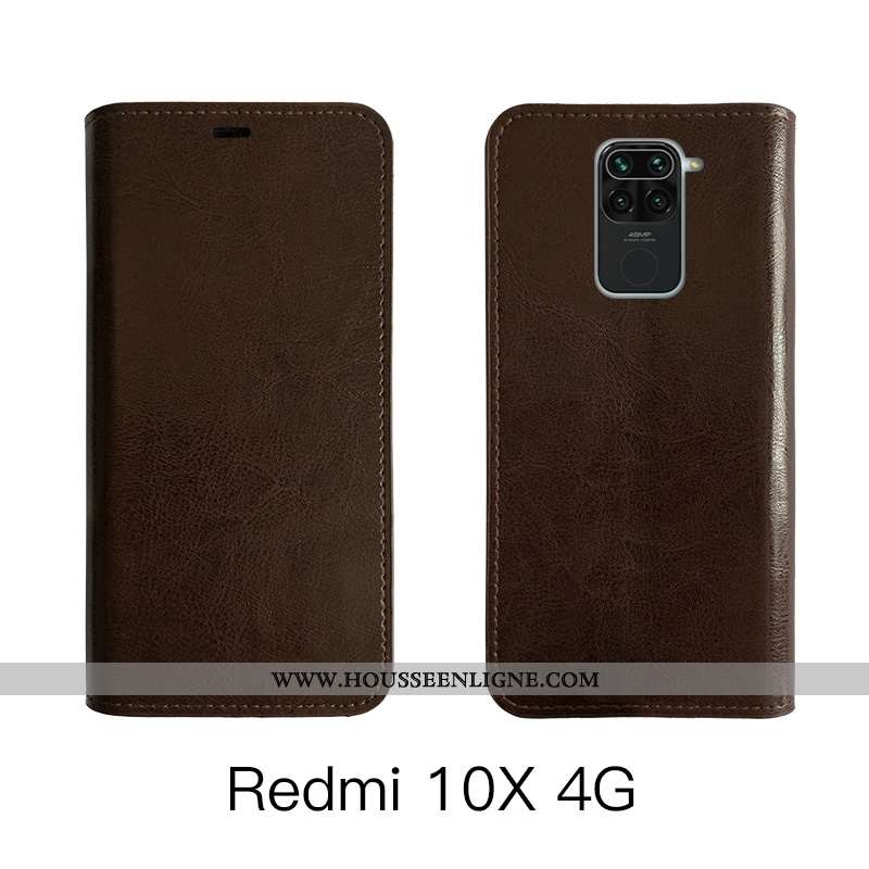 Coque Xiaomi Redmi Note 9 Cuir Véritable Cuir Téléphone Portable Tout Compris Étui Bovins Marron