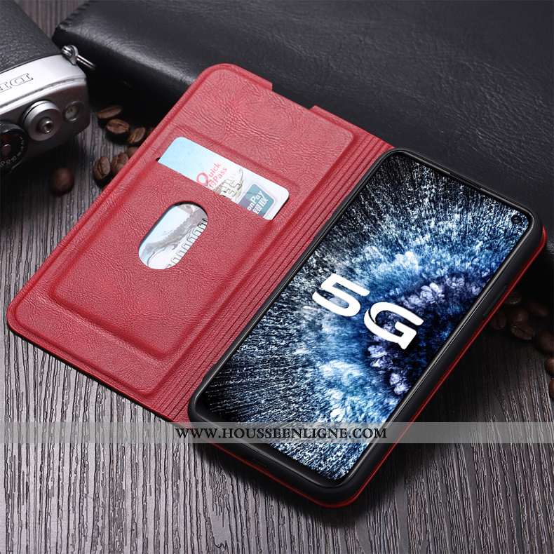 Coque Xiaomi Redmi Note 9 Cuir Véritable Vintage Légère Support Bleu Marin Rouge Bleu Foncé