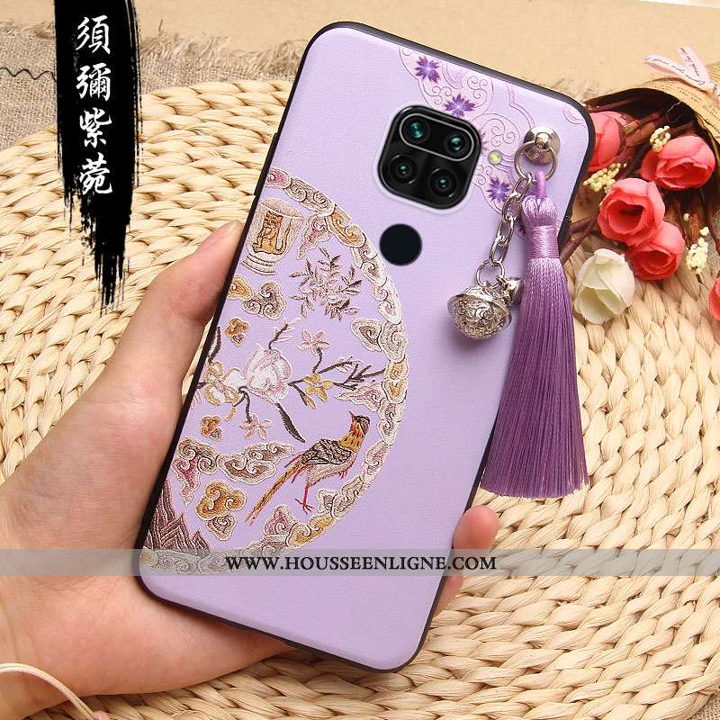 Coque Xiaomi Redmi Note 9 Gaufrage Fluide Doux Silicone Rouge Style Chinois Rose Étui