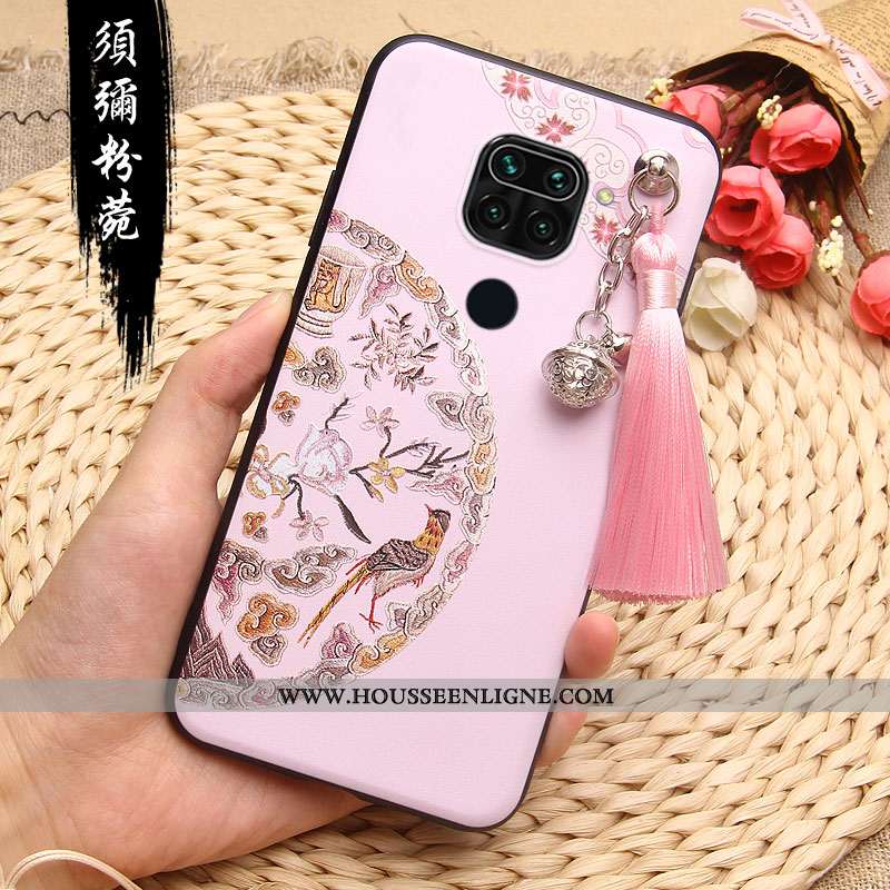 Coque Xiaomi Redmi Note 9 Gaufrage Fluide Doux Silicone Rouge Style Chinois Rose Étui