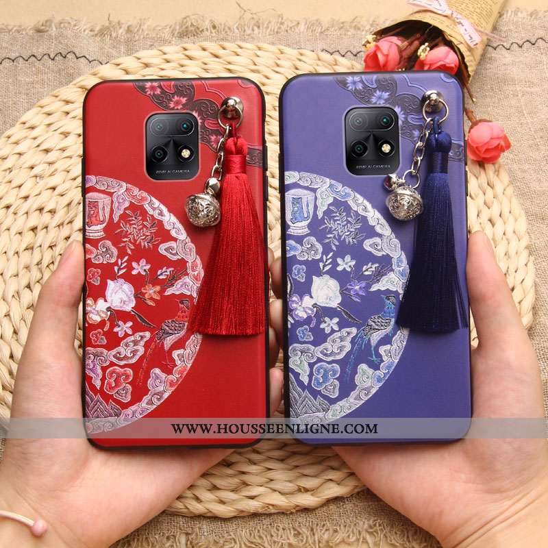 Coque Xiaomi Redmi Note 9 Gaufrage Fluide Doux Silicone Rouge Style Chinois Rose Étui
