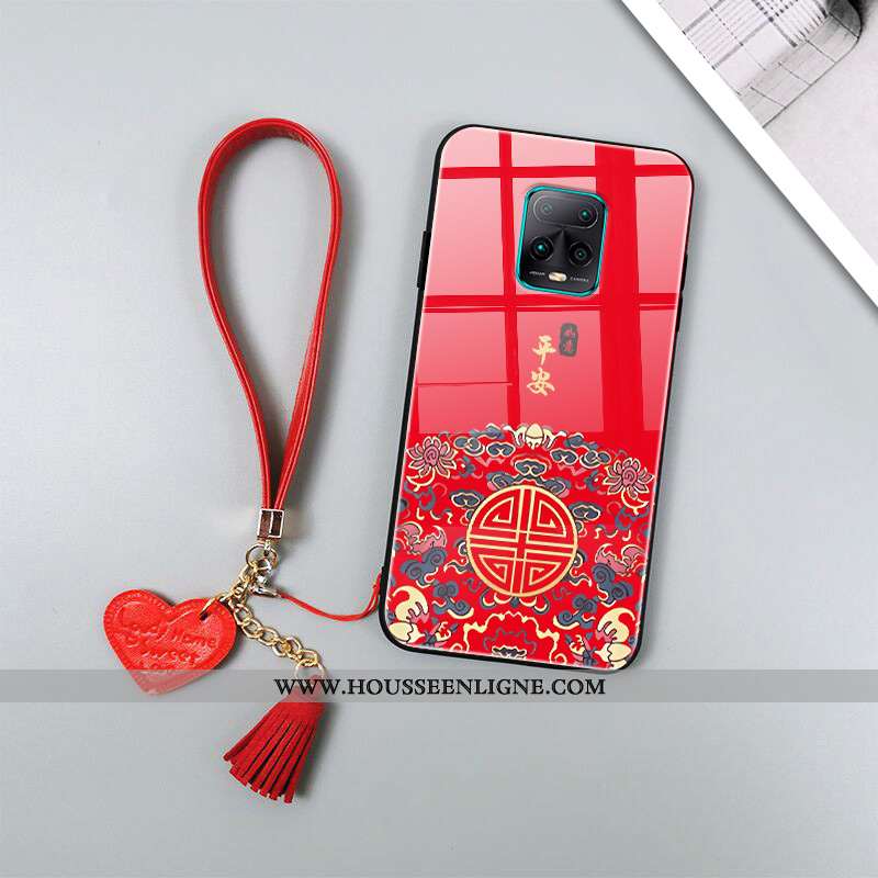Coque Xiaomi Redmi Note 9 Pro Créatif Tendance Style Chinois Protection Imprimé Rouge Simple Noir