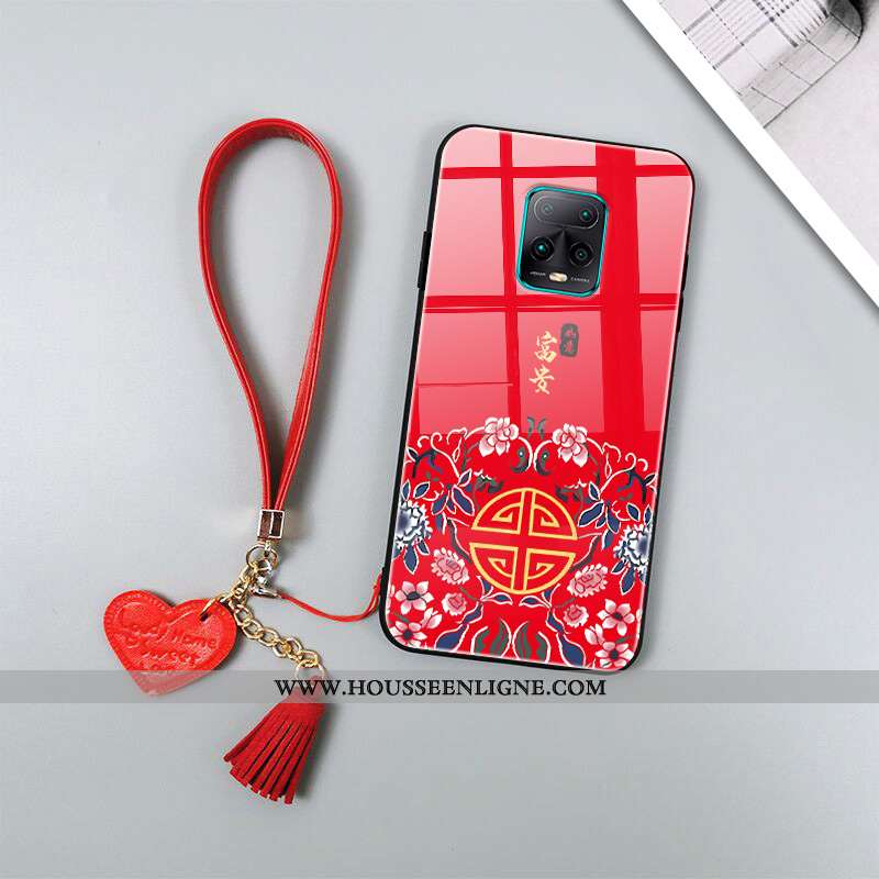 Coque Xiaomi Redmi Note 9 Pro Créatif Tendance Style Chinois Protection Imprimé Rouge Simple Noir