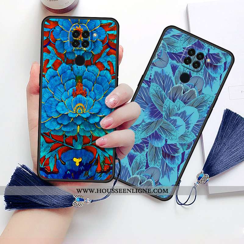 Coque Xiaomi Redmi Note 9 Protection Vintage Amoureux Style Chinois Tout Compris Net Rouge Étui Bleu