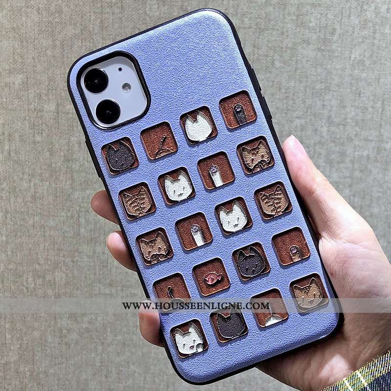 Coque iPhone 11 Charmant Ornements Suspendus Dessin Animé Chat Gaufrage Violet Dimensionnel Verte