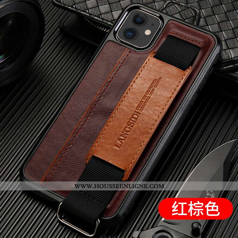 Coque iPhone 11 Cuir Véritable Tendance Bovins Luxe Luxe Téléphone Portable Incassable Marron