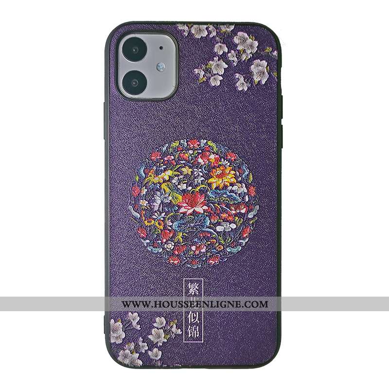 Coque iPhone 11 Gaufrage Tendance Téléphone Portable Soie Mulberry Palais Orange