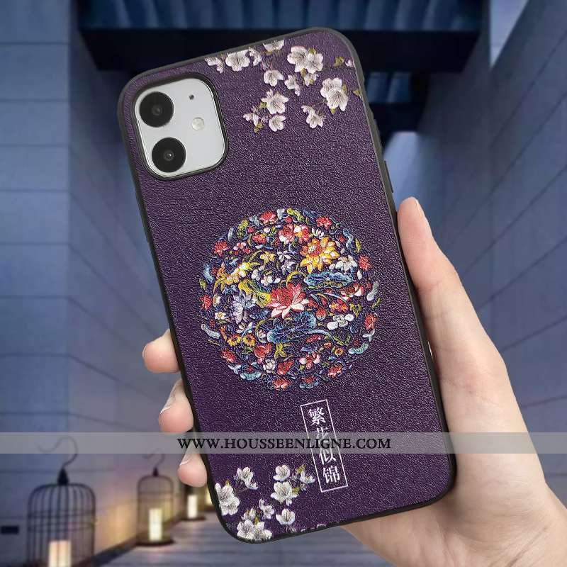 Coque iPhone 11 Gaufrage Tendance Téléphone Portable Soie Mulberry Palais Orange
