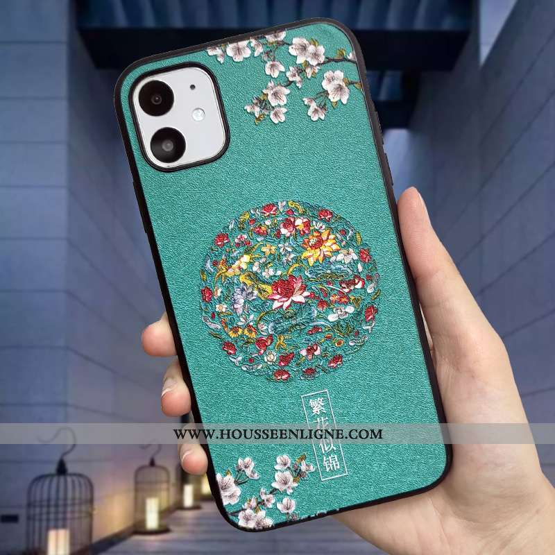 Coque iPhone 11 Gaufrage Tendance Téléphone Portable Soie Mulberry Palais Orange