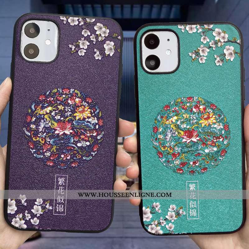 Coque iPhone 11 Gaufrage Tendance Téléphone Portable Soie Mulberry Palais Orange