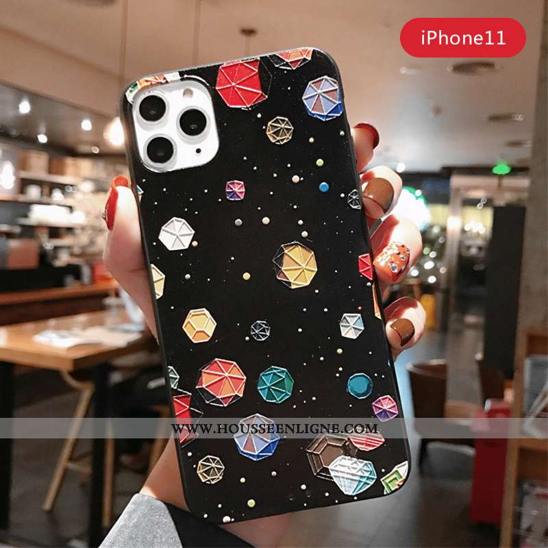Coque iPhone 11 Pro Délavé En Daim Personnalité Créatif Noir Incassable Fluide Doux Tendance