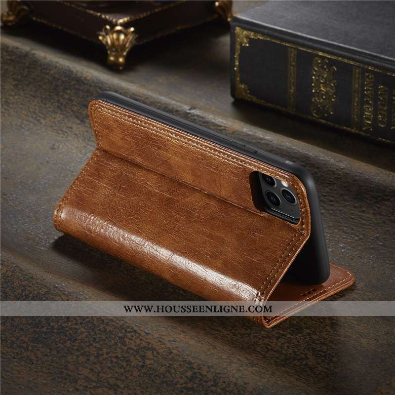 Coque iPhone 11 Pro Max Cuir Modèle Fleurie Arbres Tout Compris Luxe Simple Marron