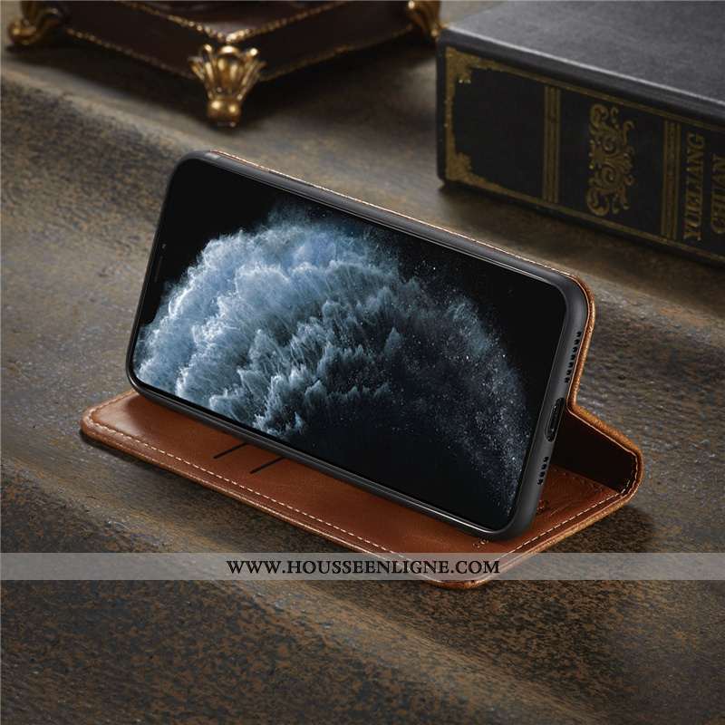 Coque iPhone 11 Pro Max Cuir Modèle Fleurie Arbres Tout Compris Luxe Simple Marron