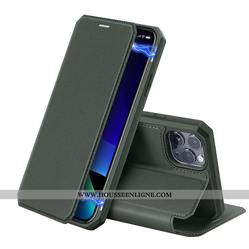 Coque iPhone 11 Pro Max Cuir Protection Téléphone Portable Simple Clamshell Personnalité Étui Verte