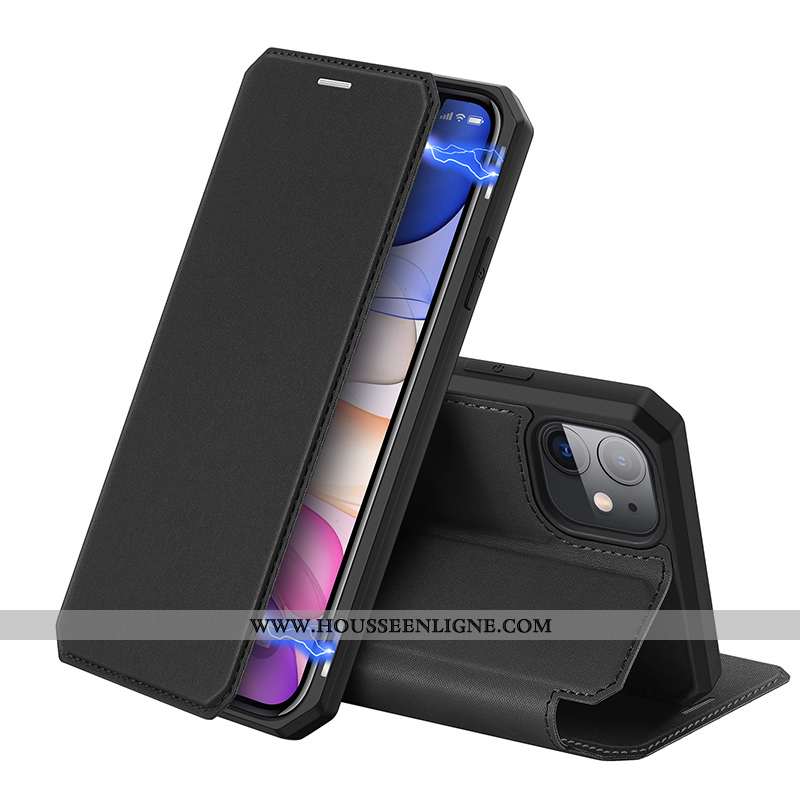 Coque iPhone 11 Pro Max Cuir Protection Téléphone Portable Simple Clamshell Personnalité Étui Verte