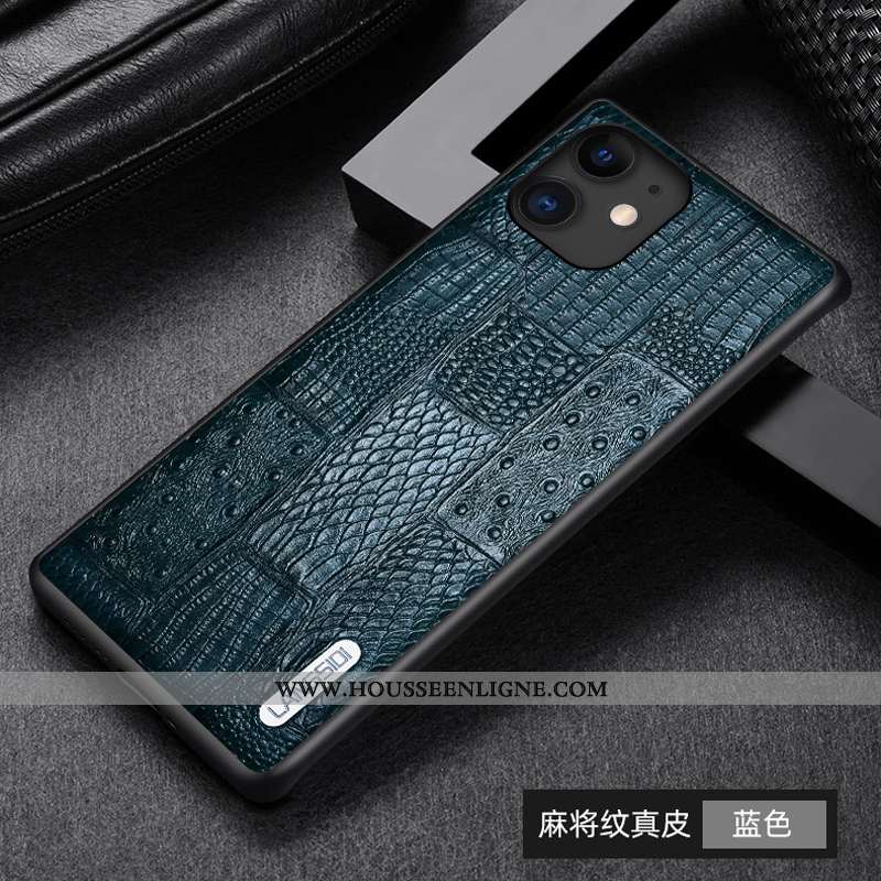 Coque iPhone 11 Pro Max Légère Cuir Téléphone Portable Tout Compris Business Luxe Bleu