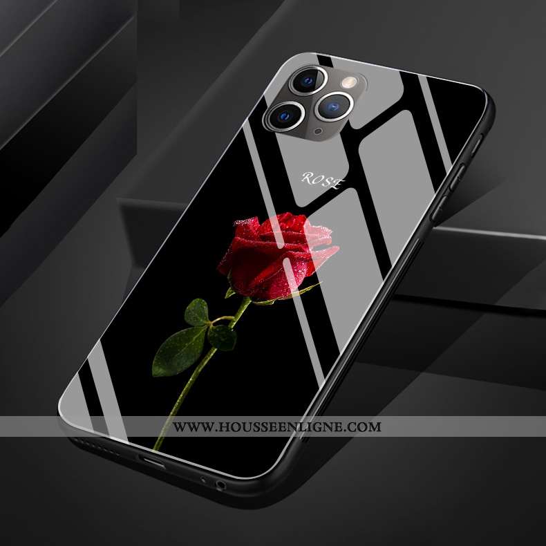 Coque iPhone 11 Pro Max Original Silicone Verre Fleur Téléphone Portable Noir