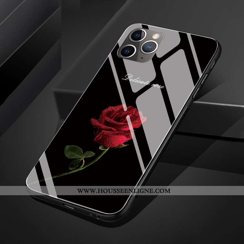 Coque iPhone 11 Pro Max Original Silicone Verre Fleur Téléphone Portable Noir