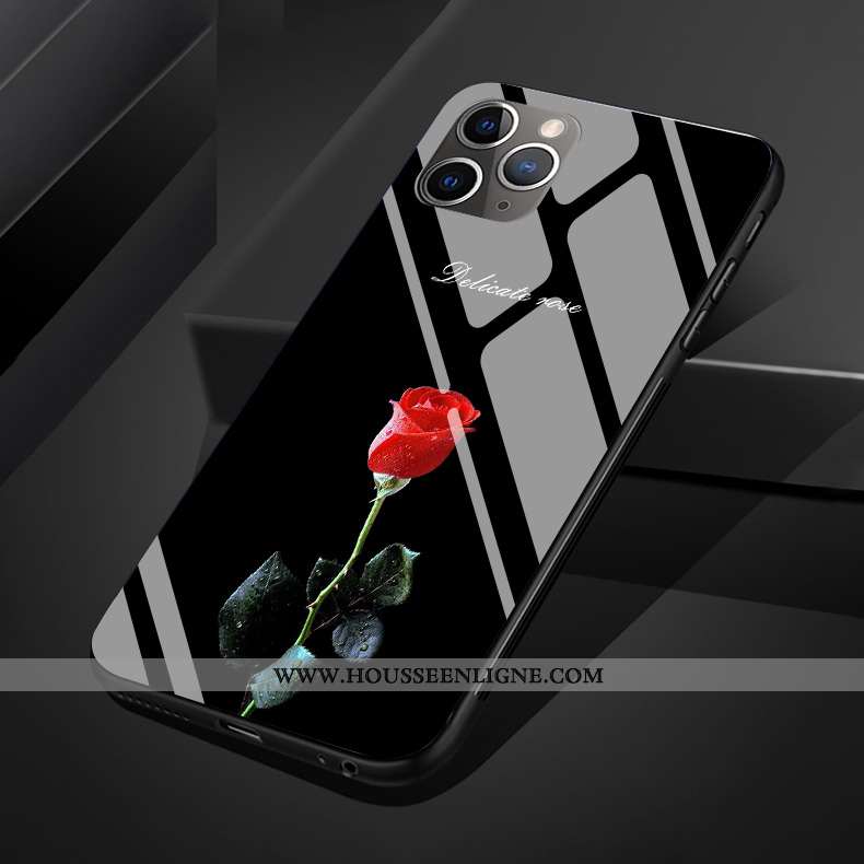 Coque iPhone 11 Pro Max Original Silicone Verre Fleur Téléphone Portable Noir