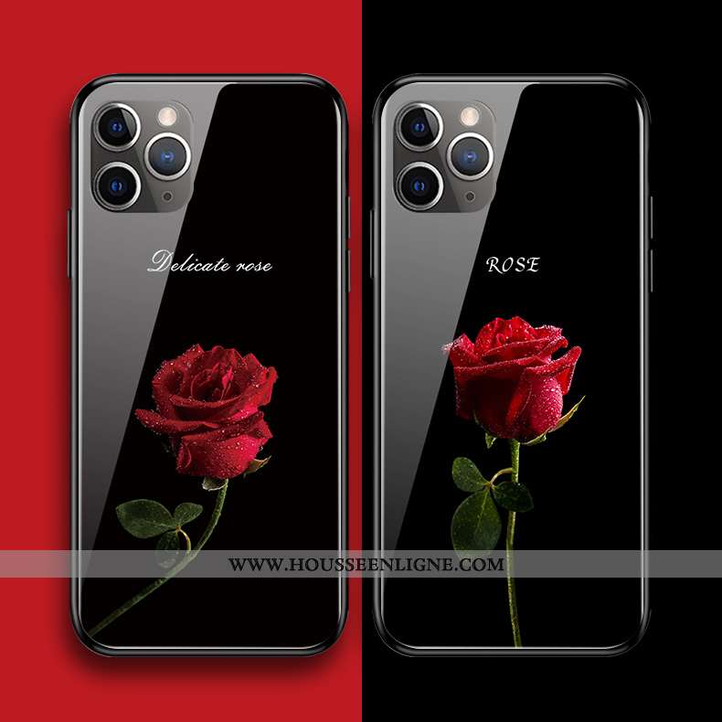 Coque iPhone 11 Pro Max Original Silicone Verre Fleur Téléphone Portable Noir