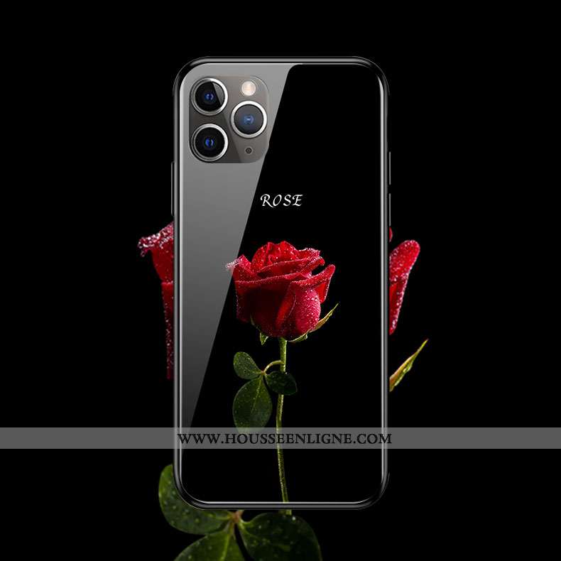 Coque iPhone 11 Pro Max Original Silicone Verre Fleur Téléphone Portable Noir