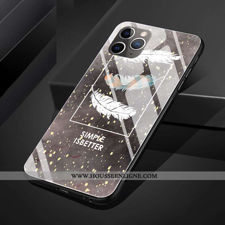 Coque iPhone 11 Pro Max Protection Verre Art Rose Simple Plume