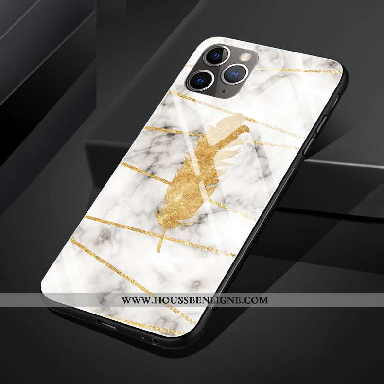 Coque iPhone 11 Pro Max Protection Verre Art Rose Simple Plume