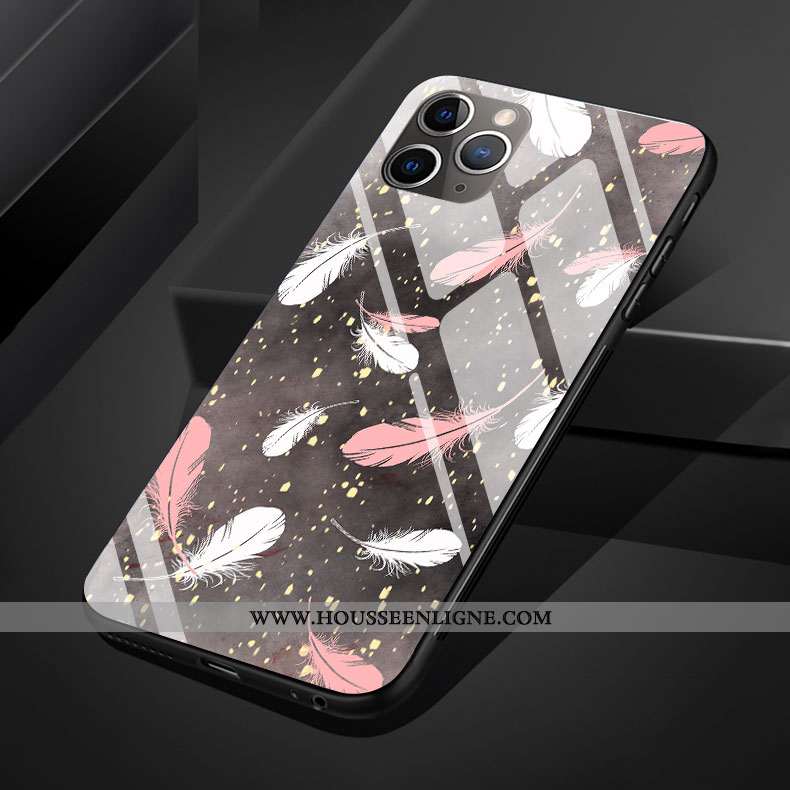 Coque iPhone 11 Pro Max Protection Verre Art Rose Simple Plume