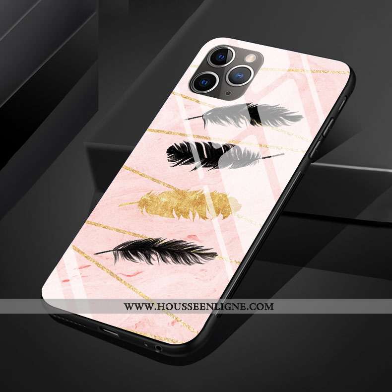 Coque iPhone 11 Pro Max Protection Verre Art Rose Simple Plume