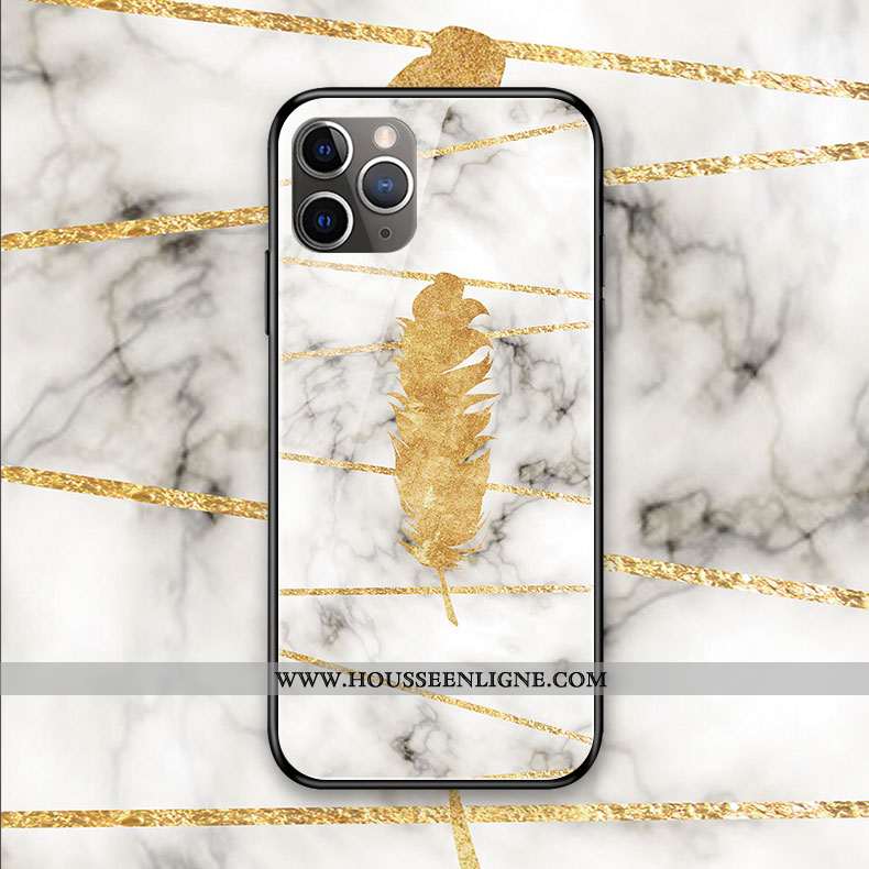 Coque iPhone 11 Pro Max Protection Verre Art Rose Simple Plume