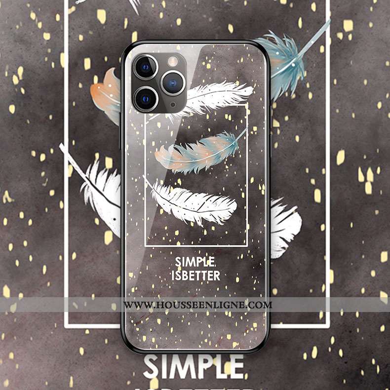 Coque iPhone 11 Pro Max Protection Verre Art Rose Simple Plume
