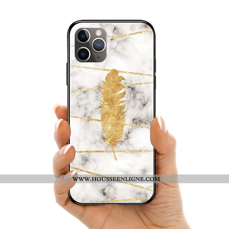 Coque iPhone 11 Pro Max Protection Verre Art Rose Simple Plume