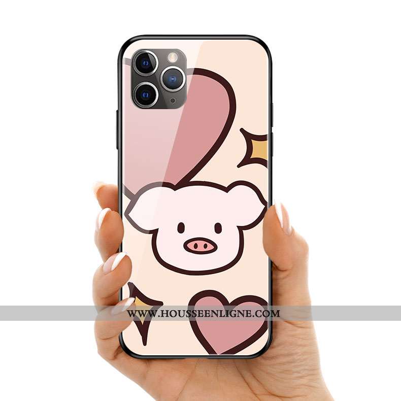 Coque iPhone 11 Pro Max Protection Verre Chat Téléphone Portable Silicone Rose Créatif