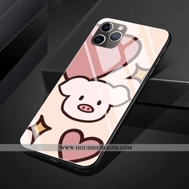 Coque iPhone 11 Pro Max Protection Verre Chat Téléphone Portable Silicone Rose Créatif