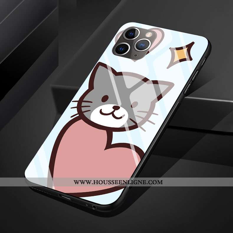 Coque iPhone 11 Pro Max Protection Verre Chat Téléphone Portable Silicone Rose Créatif