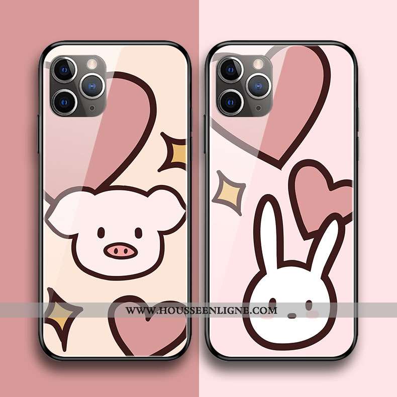 Coque iPhone 11 Pro Max Protection Verre Chat Téléphone Portable Silicone Rose Créatif