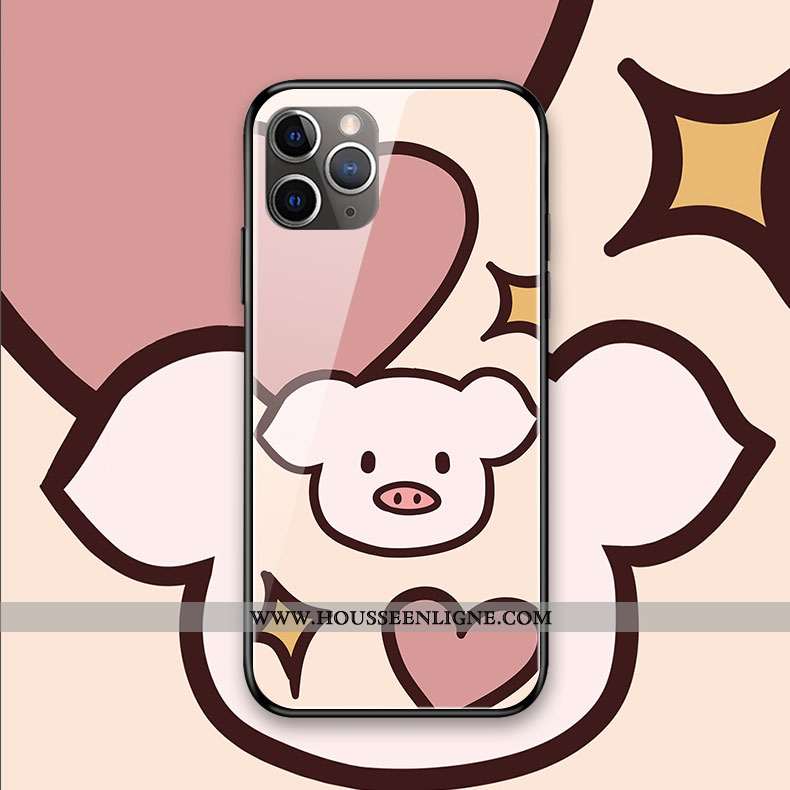 Coque iPhone 11 Pro Max Protection Verre Chat Téléphone Portable Silicone Rose Créatif