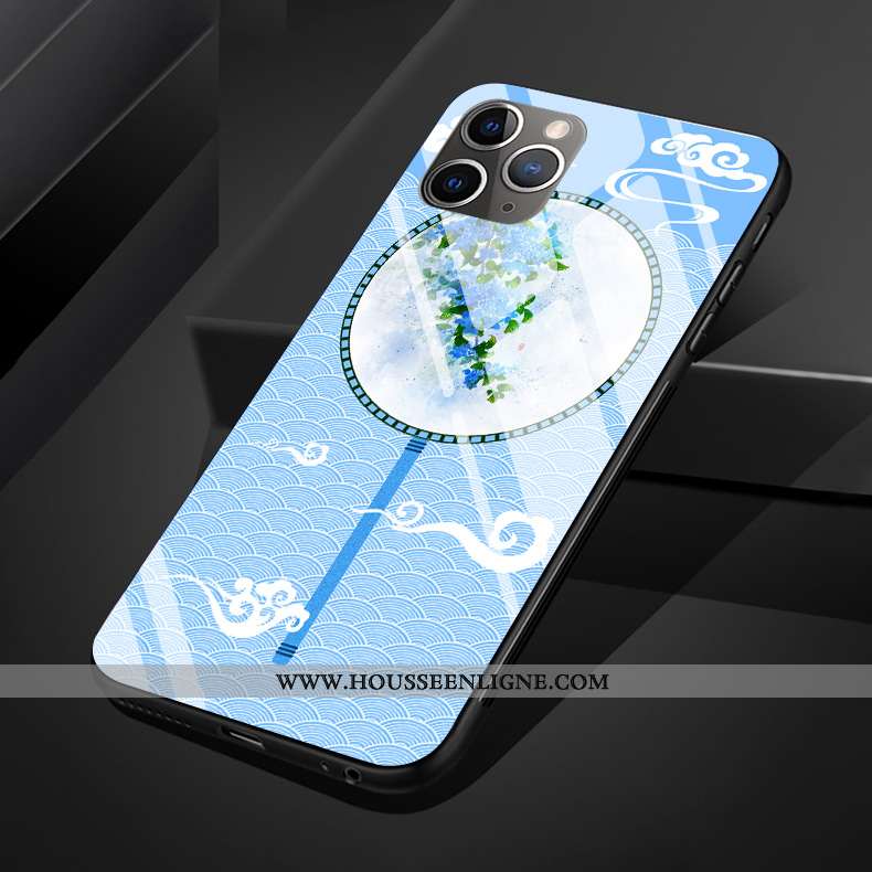 Coque iPhone 11 Pro Max Protection Verre Palais Style Chinois Téléphone Portable Fleur Rose