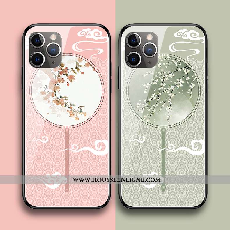 Coque iPhone 11 Pro Max Protection Verre Palais Style Chinois Téléphone Portable Fleur Rose