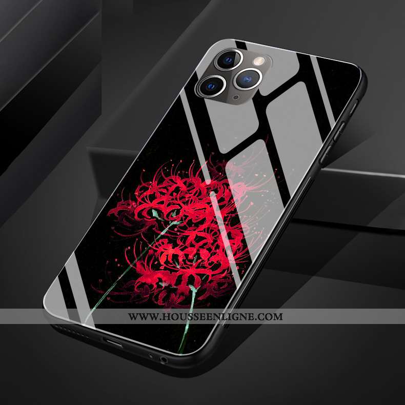 Coque iPhone 11 Pro Max Protection Verre Silicone Téléphone Portable Style Chinois Art Fleur Blanche
