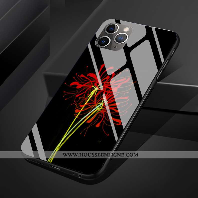 Coque iPhone 11 Pro Max Protection Verre Silicone Téléphone Portable Style Chinois Art Fleur Blanche